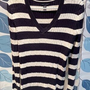 Tommy Hilfiger Black and White V-Neck Sweater